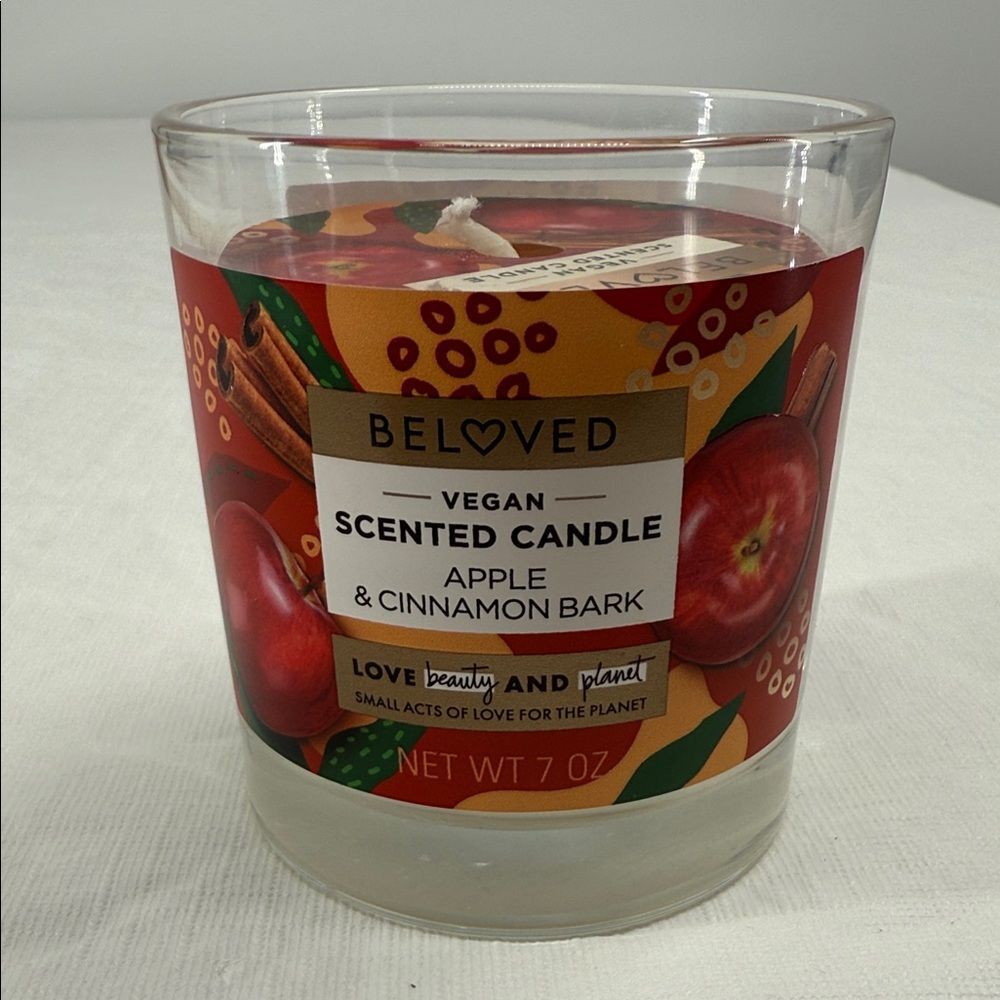 Beloved Vegan Scented Candle Apple & Cinnamon Bark 7 oz Single Wick Glass Jar